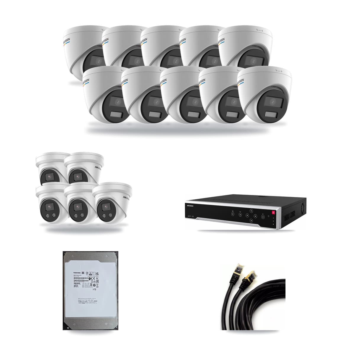Hikvision 32-Channel 2MP – 5MP CCTV Kit — 10 2MP + 5 5MP Turret Cameras + 14TB Recording - Image 1