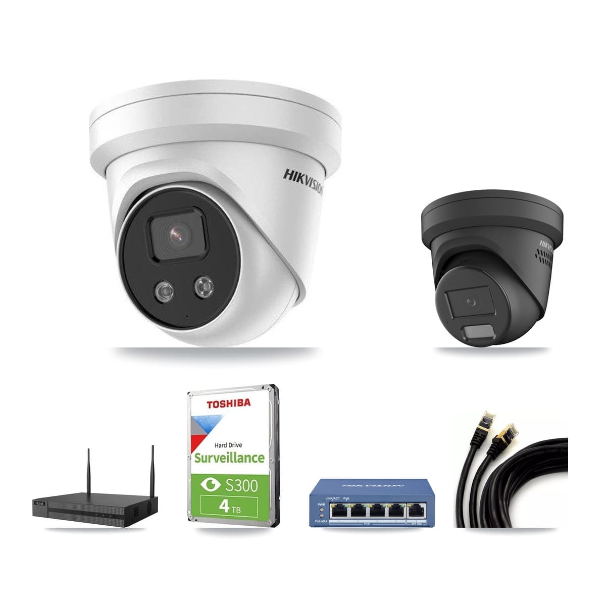 Hikvision & HiLook 4-Channel 4MP – 5MP CCTV Kit — 1 4MP + 2 5MP Turret Cameras + 4TB Recording