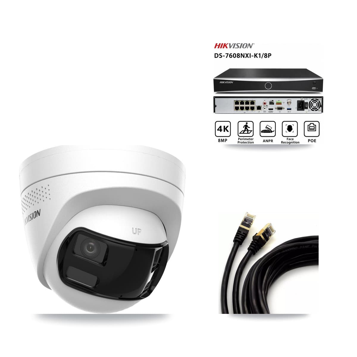 Hikvision 8-Channel 4K CCTV Kit — 1 DS-2CD1383G2P Turret Camera + 3TB Recording (DS-7608NXI Recorder)