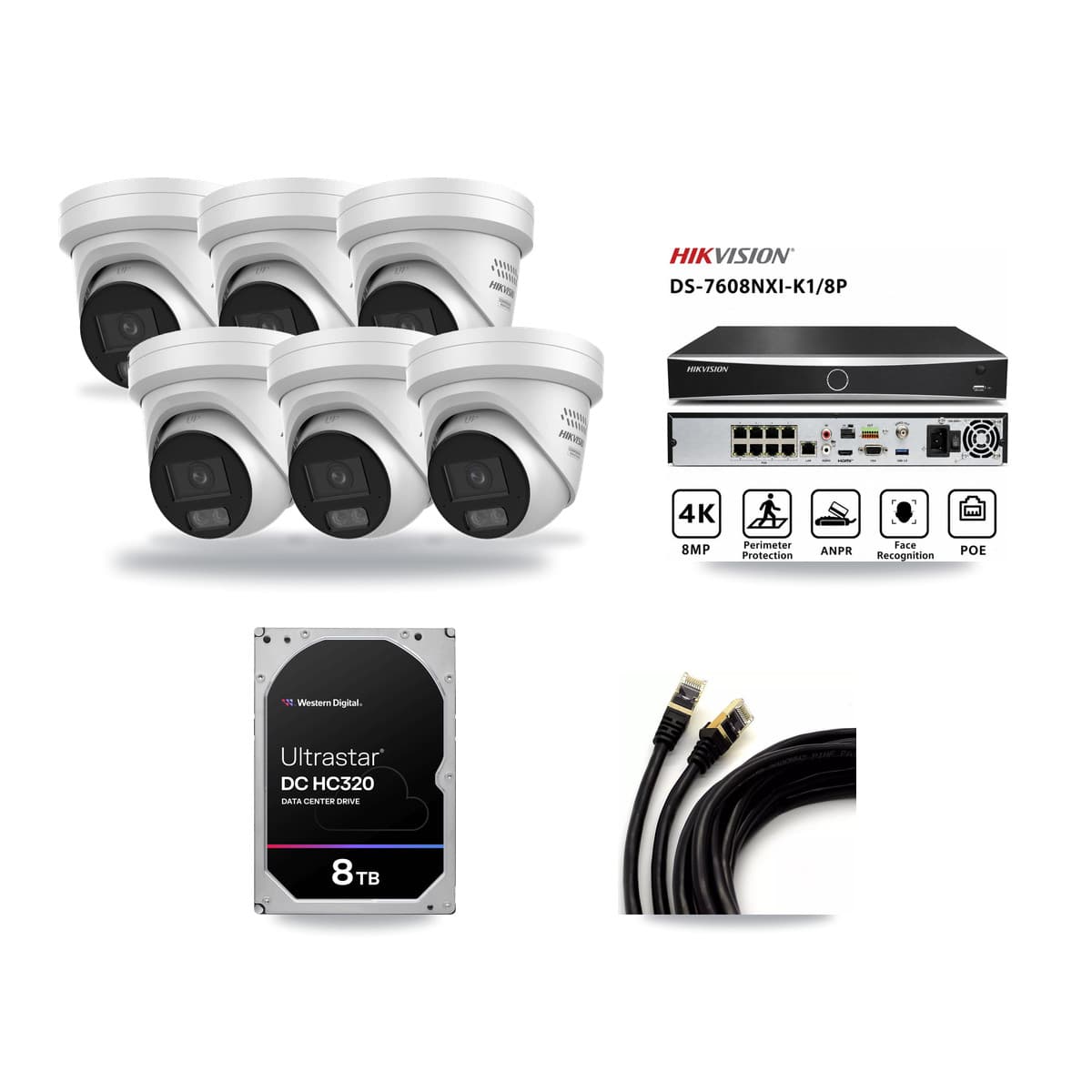 Hikvision 8-Channel 4MP CCTV Kit — 6 DS-2CD2347G3 Turret Cameras + 8TB Recording (DS-7608NXI Recorder) - Image 1