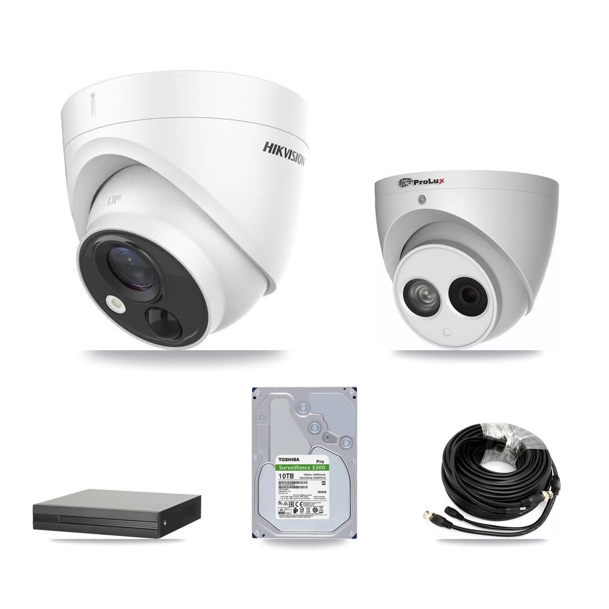 Hikvision & Prolux 8-Channel 4MP – 5MP CCTV Kit — 7 DS-2CE71H0T 5MP + 1 PXC-612C4W-A 4MP Turret Cameras + 10TB Recording (XVR-3108HS Recorder)