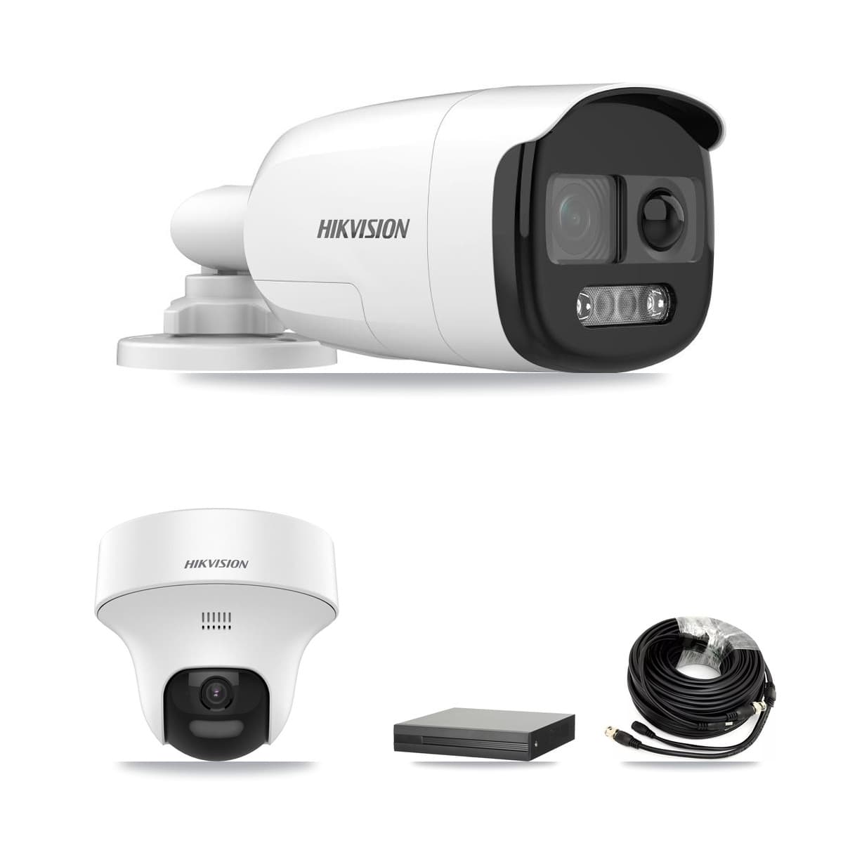 Hikvision 4-Channel 5MP CCTV Kit — 1 DS-2CE12KF3T Bullet + 1 DS-2CE70K0T Turret Cameras + 3TB Recording (XVR-3104HS Recorder)
