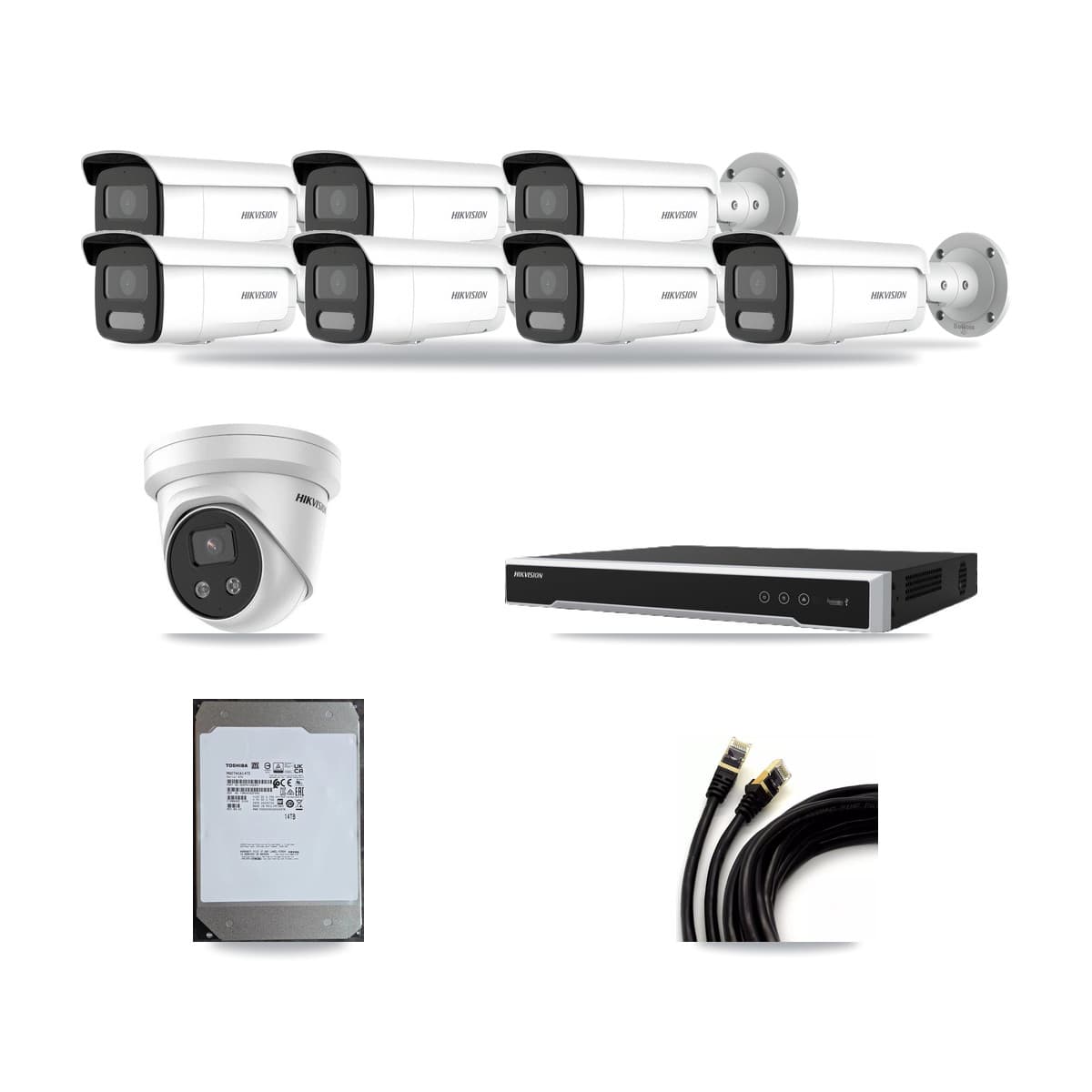 Hikvision 8-Channel 4MP – 5MP CCTV Kit — 7 4MP Bullet + 1 5MP Turret Cameras + 14TB Recording - Image 1