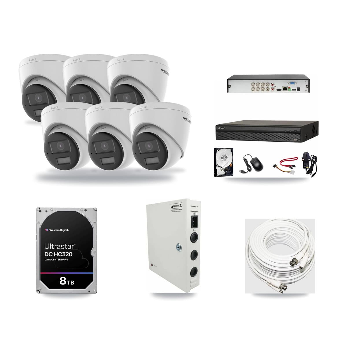 8-Channel 5MP CCTV Kit — 6 DS-2CE78K0T-LPTS Hikvision Turret Cameras + 8TB Recording (XVR-3108AD-4K Recorder) - Image 1