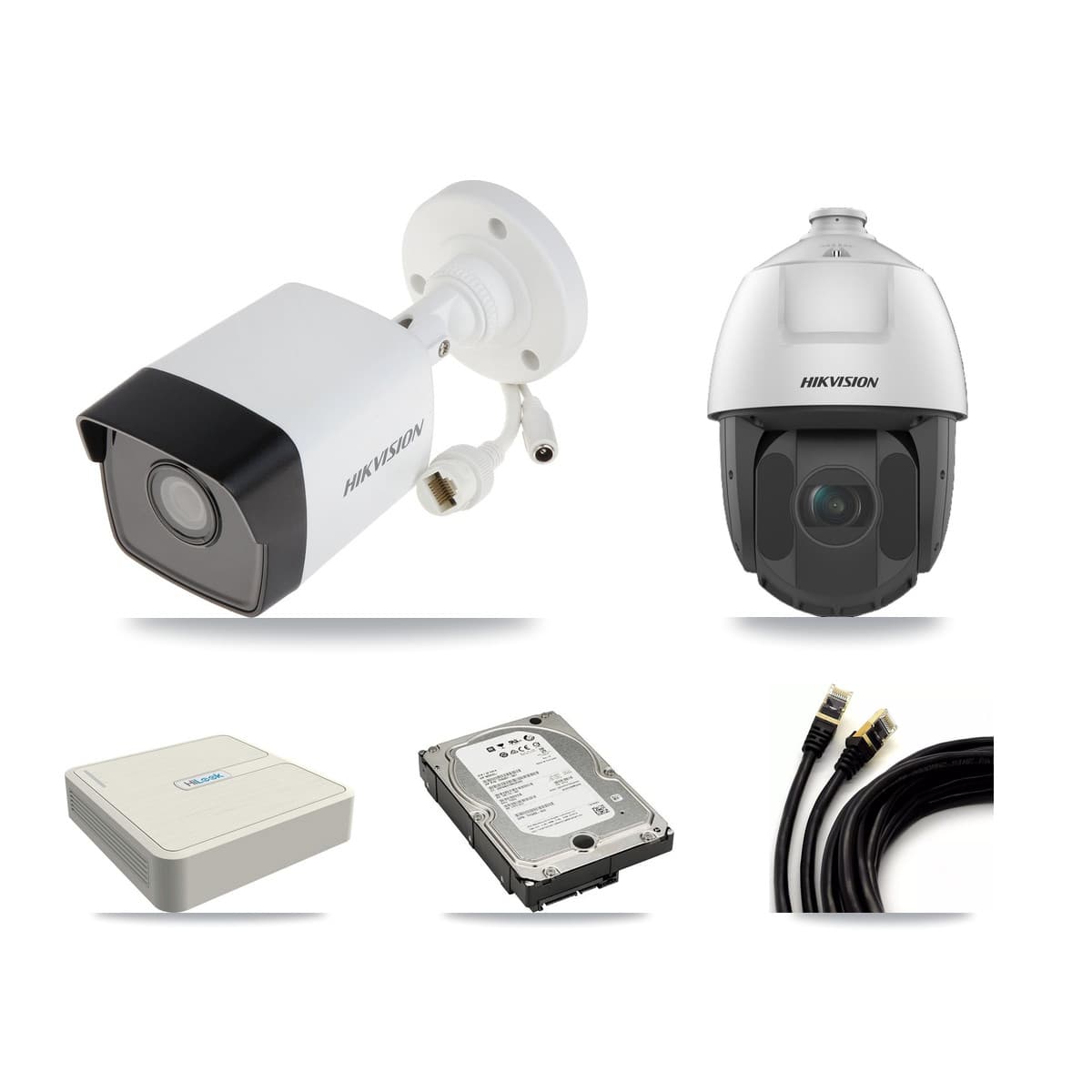 Hikvision & HiLook 8-Channel 2MP – 5MP CCTV Kit — 3 5MP Bullet + 1 2MP PTZ Cameras + 5TB Recording (NVR-108H-D Recorder)