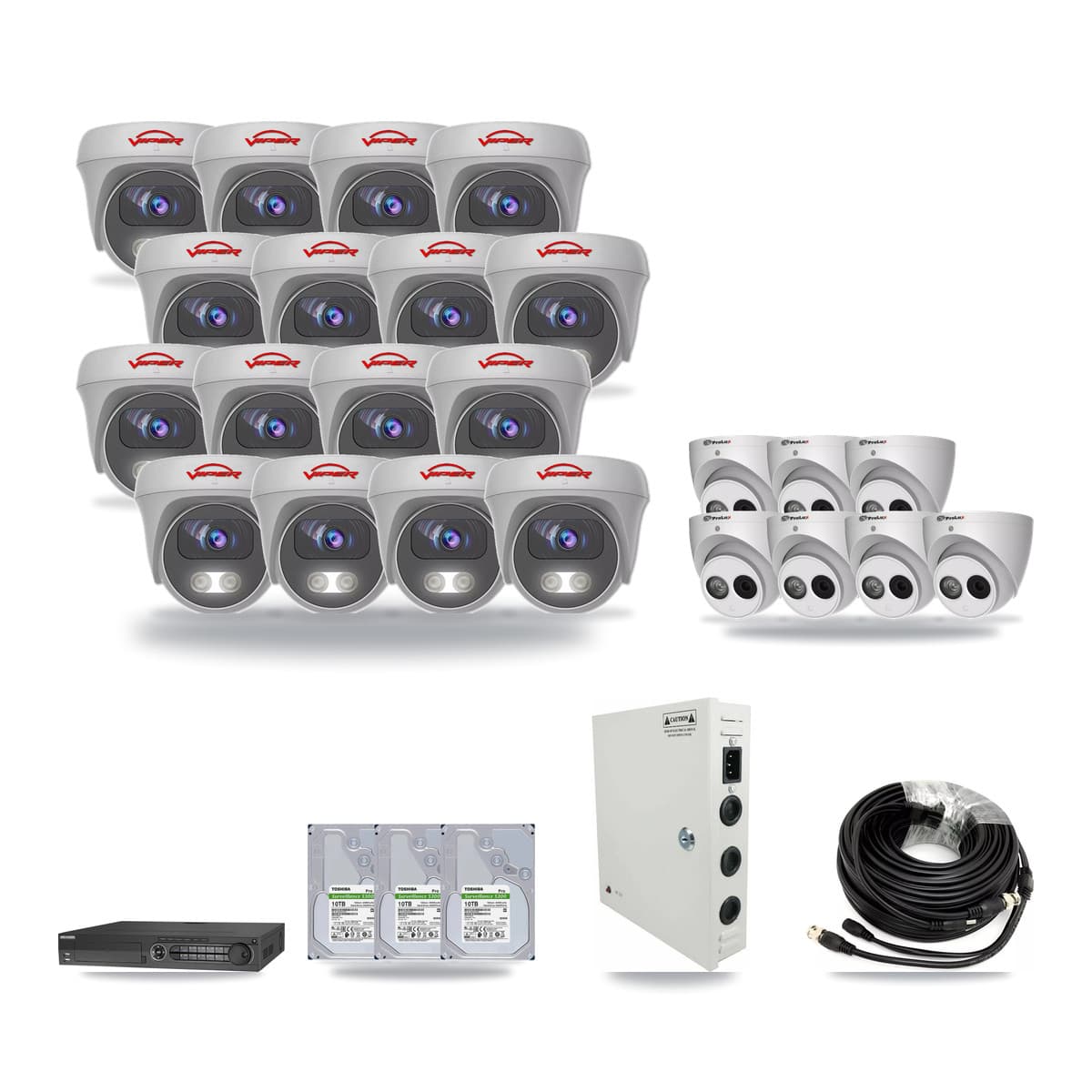 32-Channel 4MP – 5MP CCTV Kit — 7 4MP Turret + 16 5MP Cameras + 3× 10TB Recording - Image 1