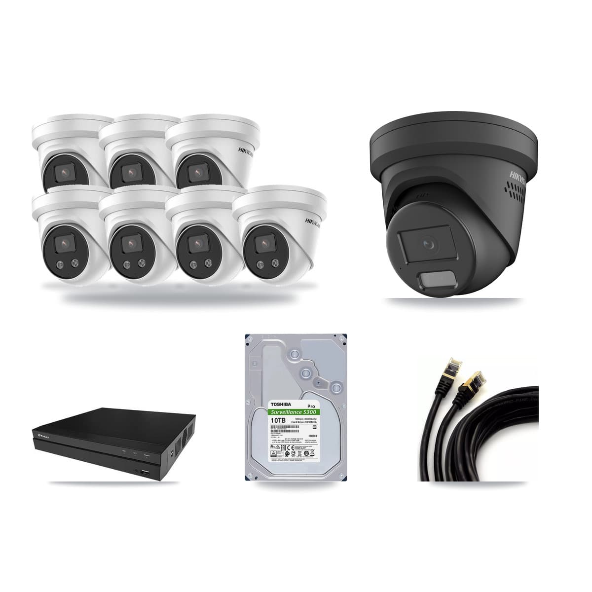 Hikvision & Prolux 8-Channel 4MP – 5MP CCTV Kit — 1 Black 4MP + 7 5MP Turret Cameras + 10TB Recording - Image 1