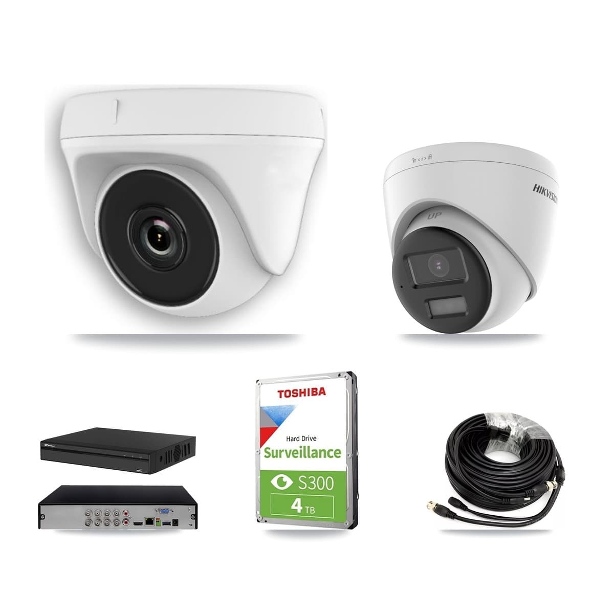 Hikvision & Prolux 8-Channel 2MP – 4K CCTV Kit — 1 4K Turret + 2 White 2MP Dome Cameras + 4TB Recording