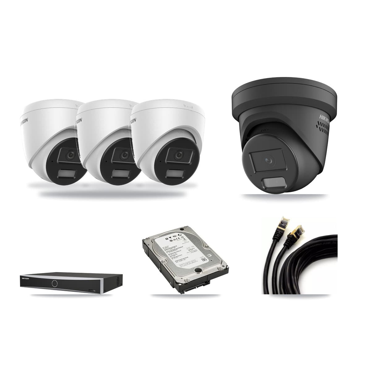 Hikvision 4-Channel 4MP CCTV Kit — 3 DS-2CD1343G2 + 1 DS-2CD2347G2 Turret Cameras + 5TB Recording - Image 1