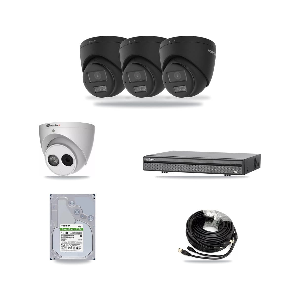 8-Channel 4MP – 4K CCTV Kit — 3 Black 4K + 1 4MP Turret Cameras + 10TB Recording (DH-XVR5108H Recorder) - Image 1