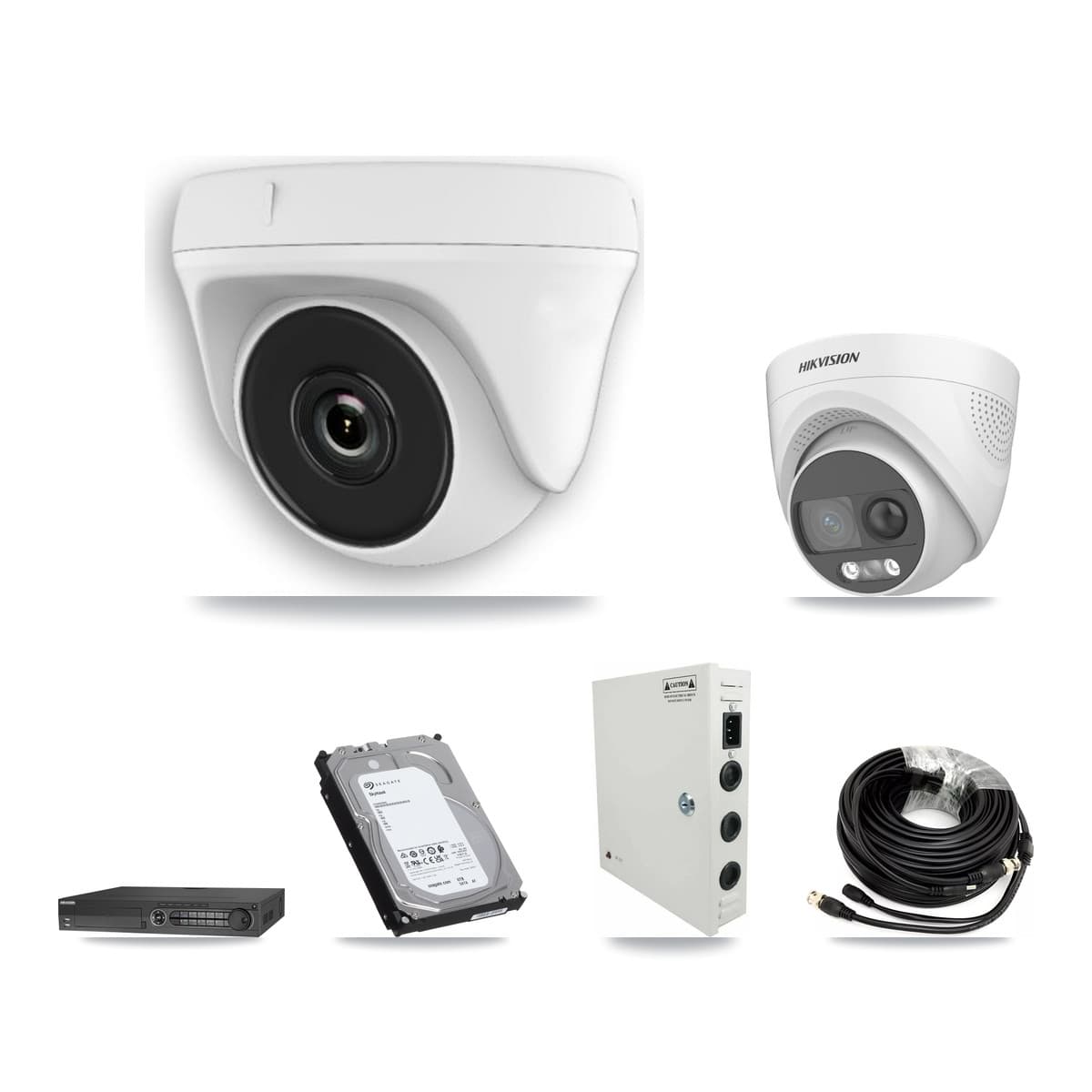 Hikvision 32-Channel 2MP – 5MP CCTV Kit — 1 DS-2CE72KF3T 5MP Turret + 15 White HDT-2MP-N20W 2MP Dome Cameras + 2× 6TB Recording