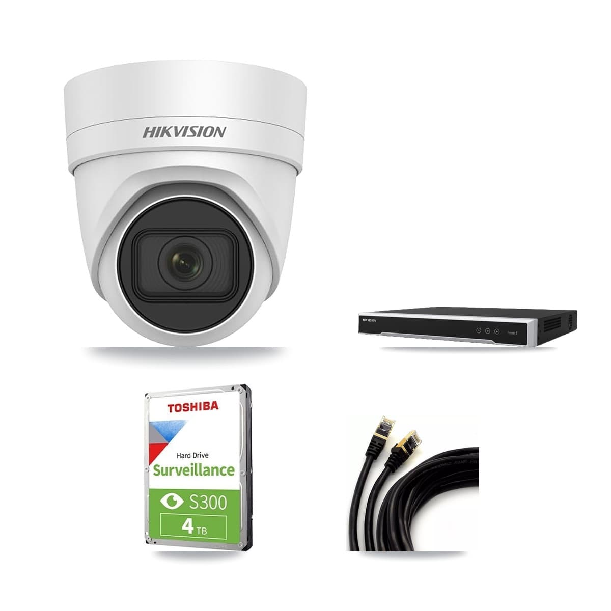 Hikvision 8-Channel 4MP CCTV Kit — 3 DS-2CD2H45FWD Turret Cameras + 4TB Recording (DS-7608NI-M2 Recorder)