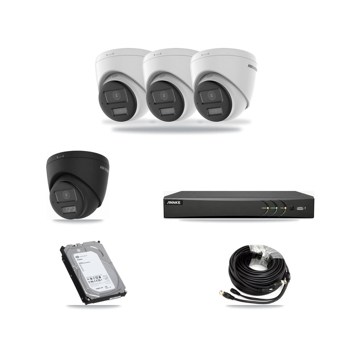Hikvision & ANNKE 4-Channel 4K CCTV Kit — 3 DS-2CE78U0T + 1 DS-2CE78U0T Turret Cameras + 6TB Recording - Image 1
