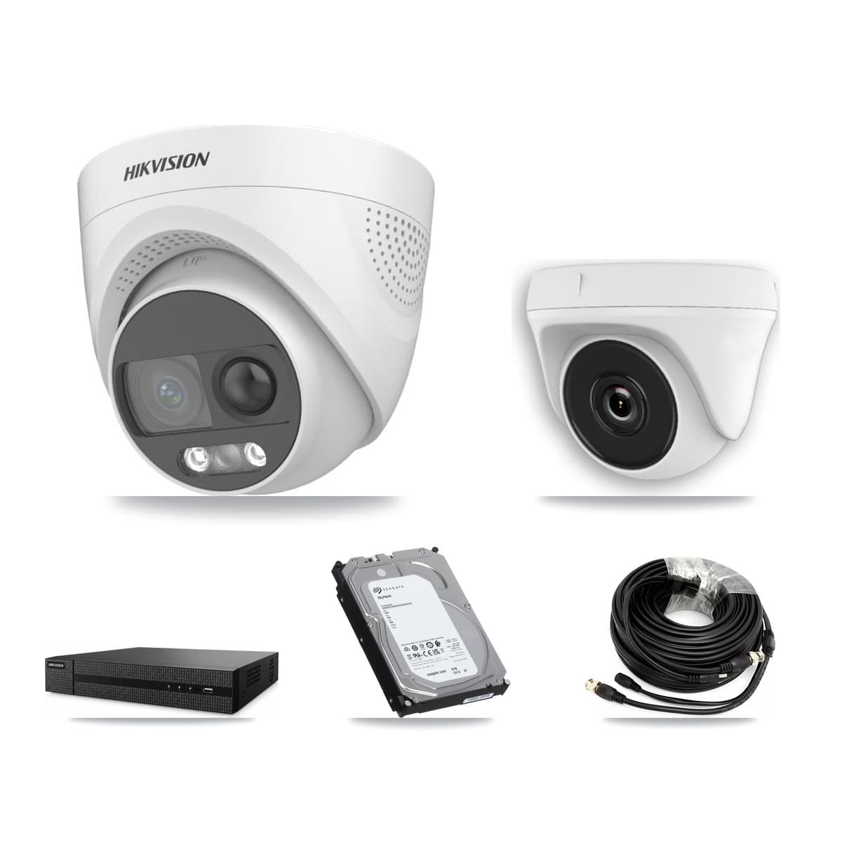 Hikvision 8-Channel 2MP – 5MP CCTV Kit — 3 DS-2CE72KF3T 5MP Turret + 1 White HDT-2MP-N20W 2MP Dome Cameras + 6TB Recording (DVR-8CH Recorder)