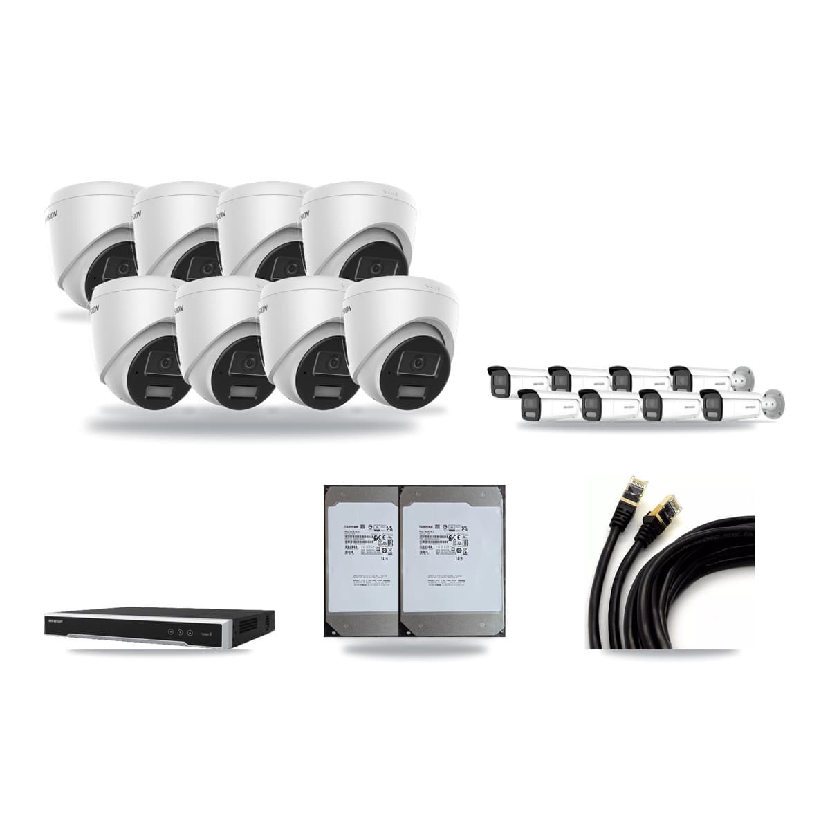 Hikvision 16-Channel 4MP CCTV Kit — 8 Turret + 8 Bullet Cameras + 2× 14TB Recording (DS-7616NI-M2 Recorder) - Image 1