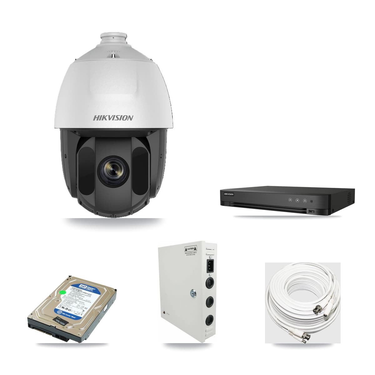 Hikvision 4-channel CCTV kit: 1 camera (1× 2MP PTZ), 500GB hard drive