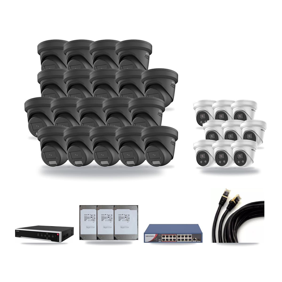 Hikvision 32-Channel 4MP – 5MP CCTV Kit — 19 4MP + 9 5MP Turret Cameras + 3× 14TB Recording - Image 1