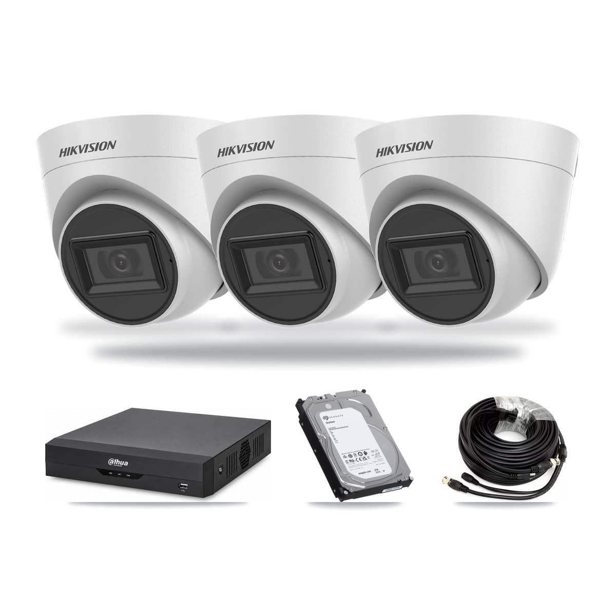 Hikvision & Dahua 4-Channel 5MP CCTV Kit — 3 White Turret Cameras + 6TB Recording - Image 1