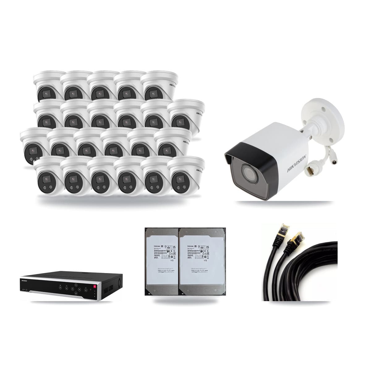 Hikvision 32-Channel 5MP CCTV Kit — 1 Bullet + 23 Turret Cameras + 2× 14TB Recording - Image 1
