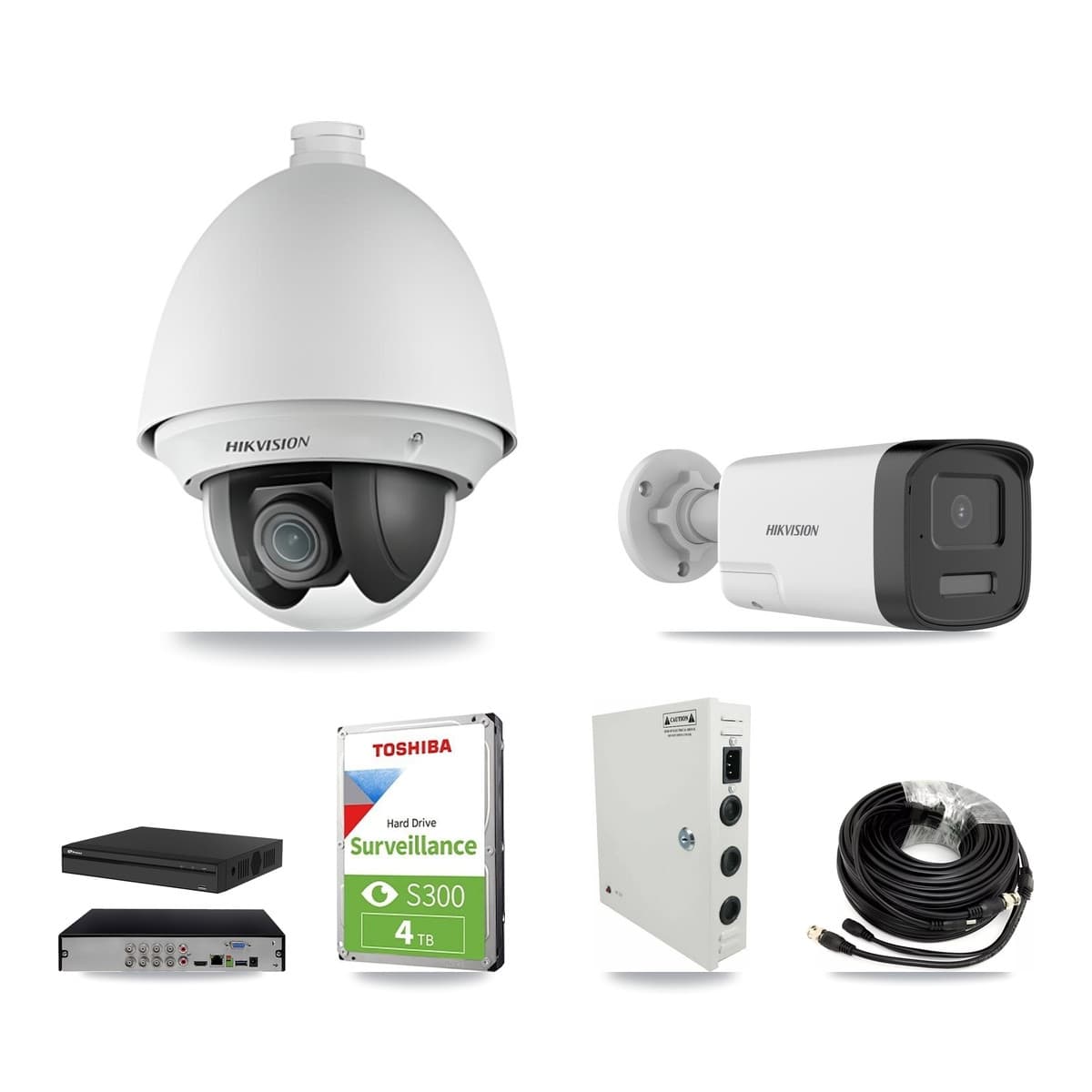 Hikvision & Prolux 8-Channel 2MP – 5MP CCTV Kit — 2 DS-2AE4225T 2MP PTZ + 2 DS-2CE17K0T 5MP Bullet Cameras + 4TB Recording