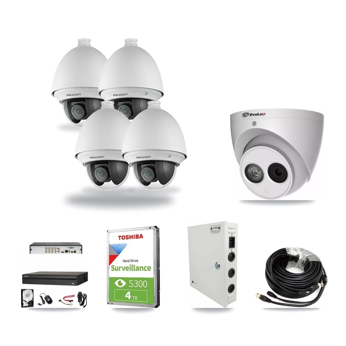8-Channel 2MP – 4MP CCTV Kit — 4 2MP PTZ + 1 4MP Turret Cameras + 4TB Recording (XVR-3108AD Recorder) - Image 1