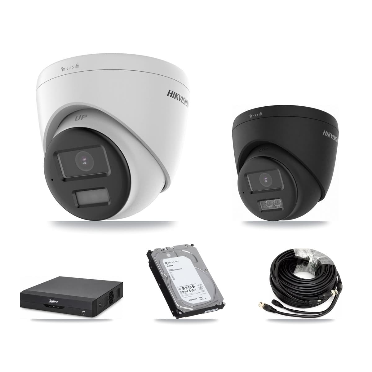 Hikvision & Dahua 4-Channel 4K CCTV Kit — 2 DS-2CE78U0T + 1 DS-2CE78U0T Turret Cameras + 6TB Recording