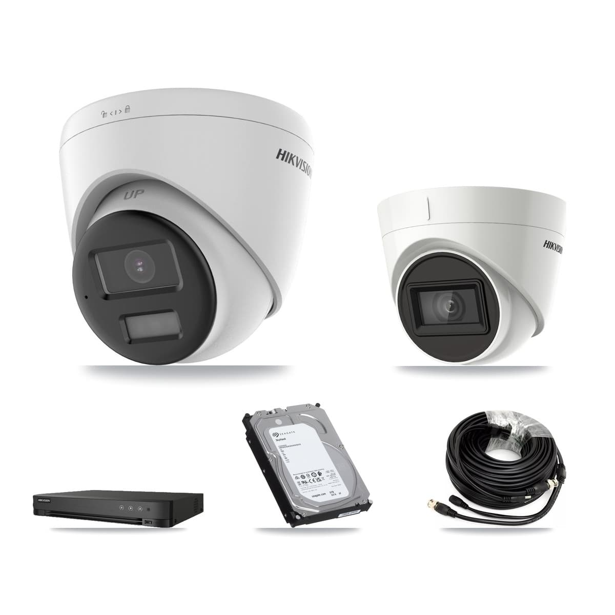 Hikvision 8-Channel 4K CCTV Kit — 1 DS-2CE78U0T-LPTS + 1 DS-2CE78U1T-IT3F Turret Cameras + 6TB Recording (IDS-7208HUHI-M1/E Recorder)