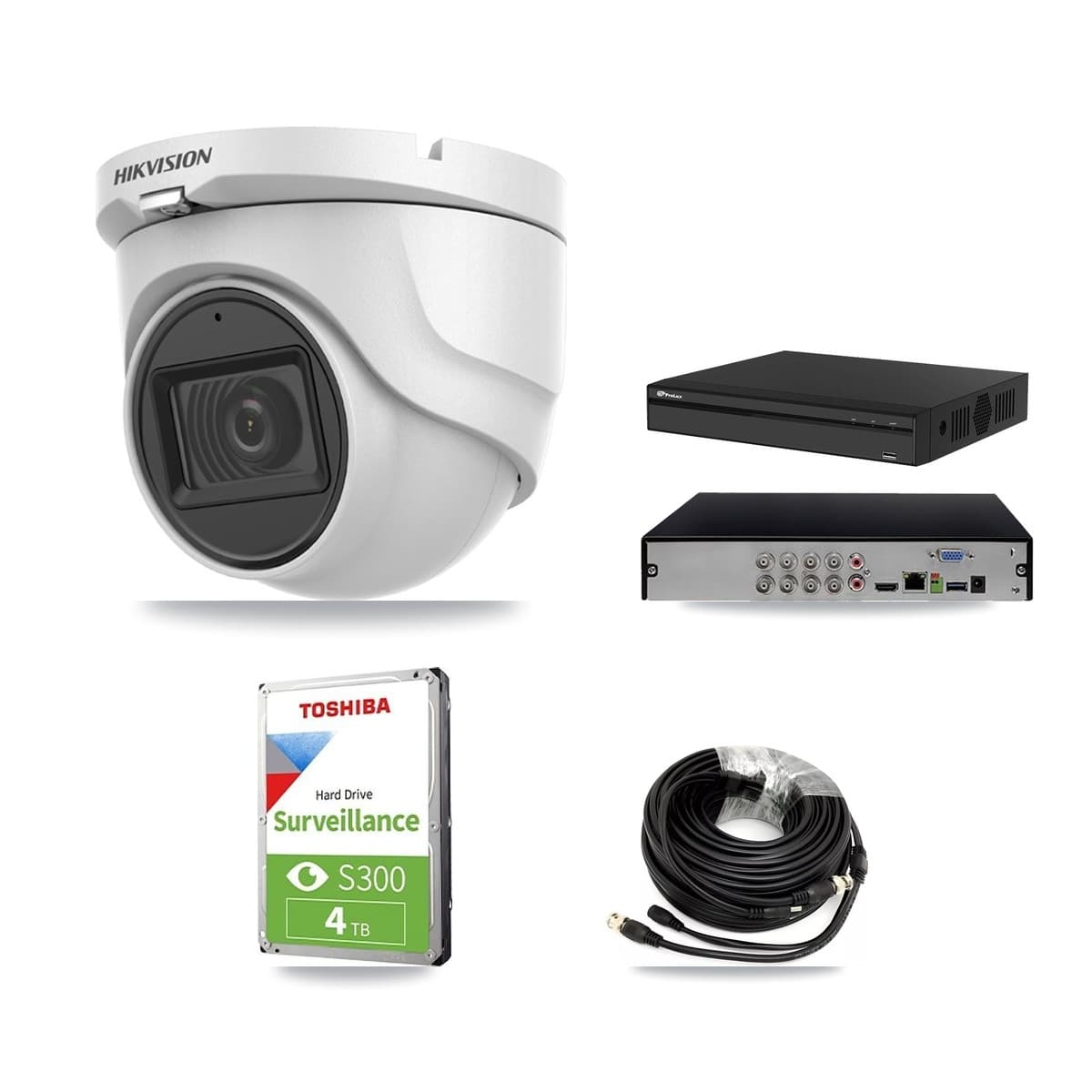 Hikvision & Prolux 8-Channel 5MP CCTV Kit — 3 DS-2CE76H0T Turret Cameras + 4TB Recording (PXD-5108HS Recorder)