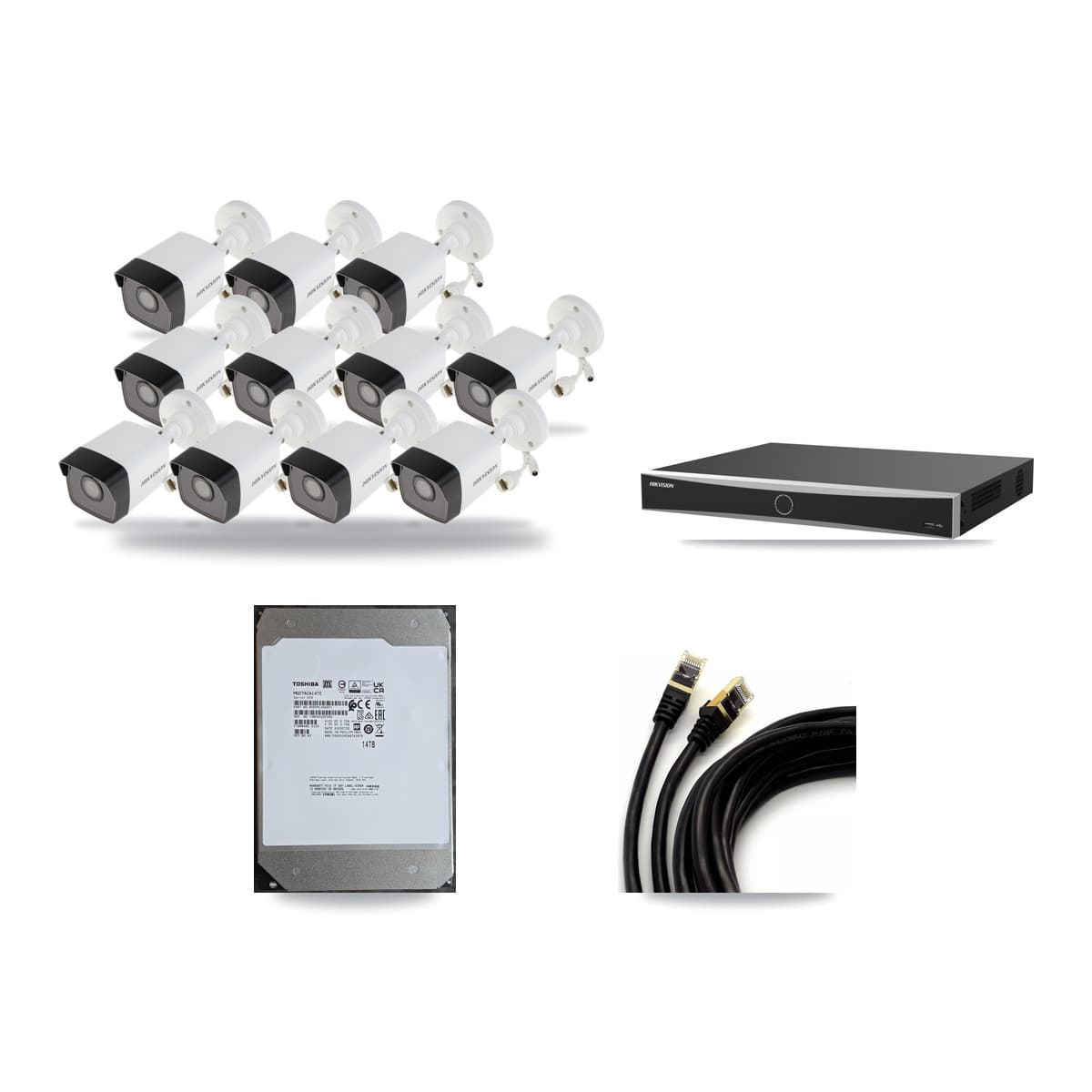 Hikvision 16-Channel 5MP CCTV Kit — 11 Bullet + 1 Dome Cameras + 14TB Recording (DS-7616NXI Recorder) - Image 1