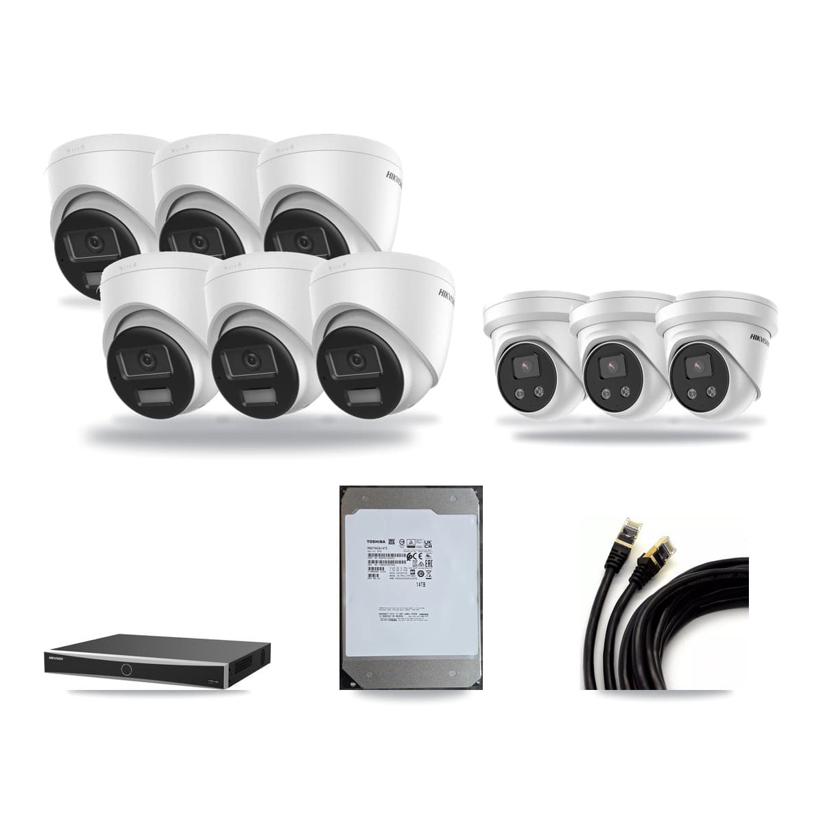 Hikvision 16-Channel 5MP – 4K CCTV Kit — 6 DS-2CD1383G2-LIUF/SL 4K + 3 DS-2CD3356G2-ISU 5MP Turret Cameras + 14TB Recording (DS-7616NXI-K2/16P(E) Recorder) - Image 1