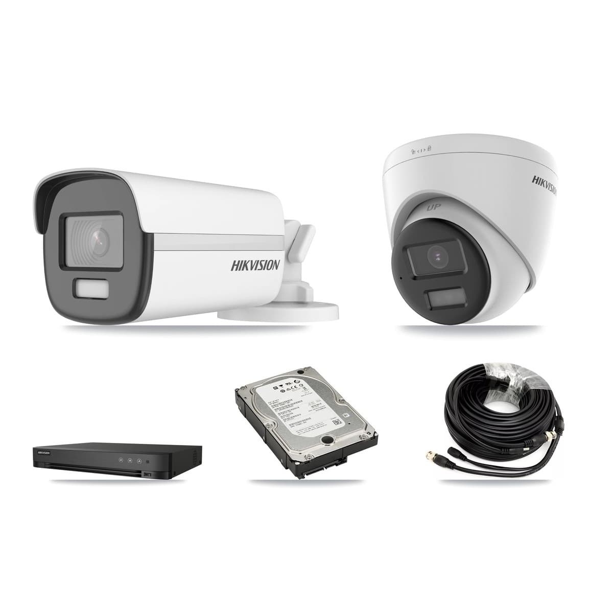 Hikvision 4-Channel 4K CCTV Kit — 1 Bullet + 1 Turret Cameras + 5TB Recording (IDS-7204HUHI Recorder)