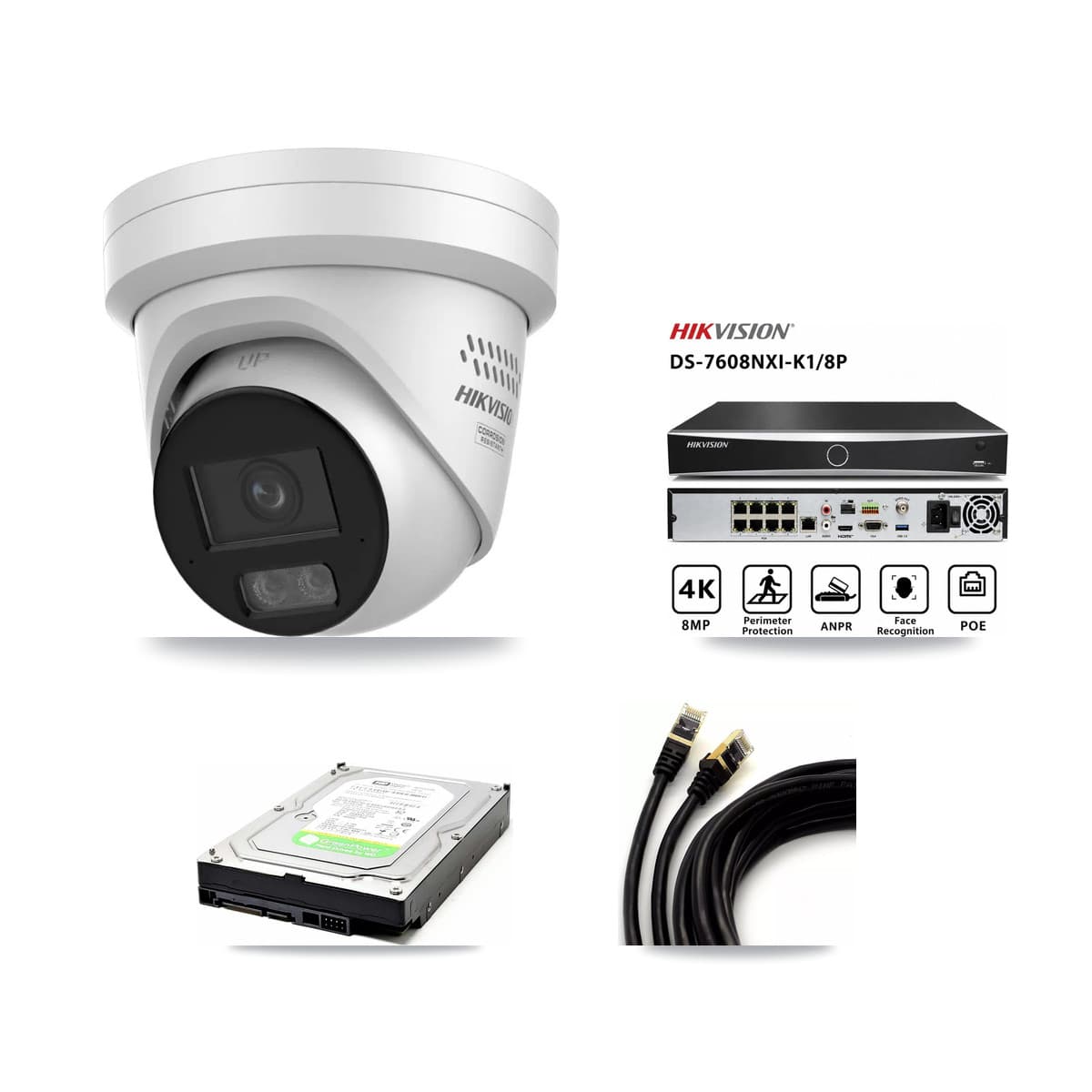 Hikvision 8-Channel 4MP CCTV Kit — 1 DS-2CD2347G3 Turret Camera + 1TB Recording (DS-7608NXI Recorder) - Image 1