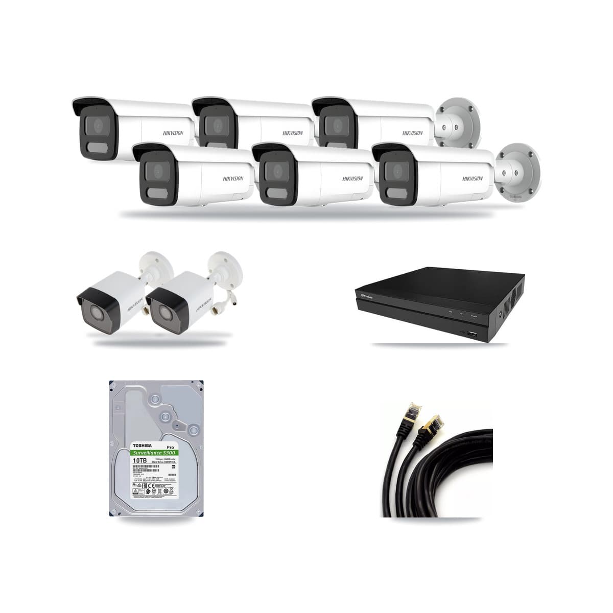Hikvision & Prolux 8-Channel 4MP – 5MP CCTV Kit — 2 5MP + 6 4MP Bullet Cameras + 10TB Recording - Image 1