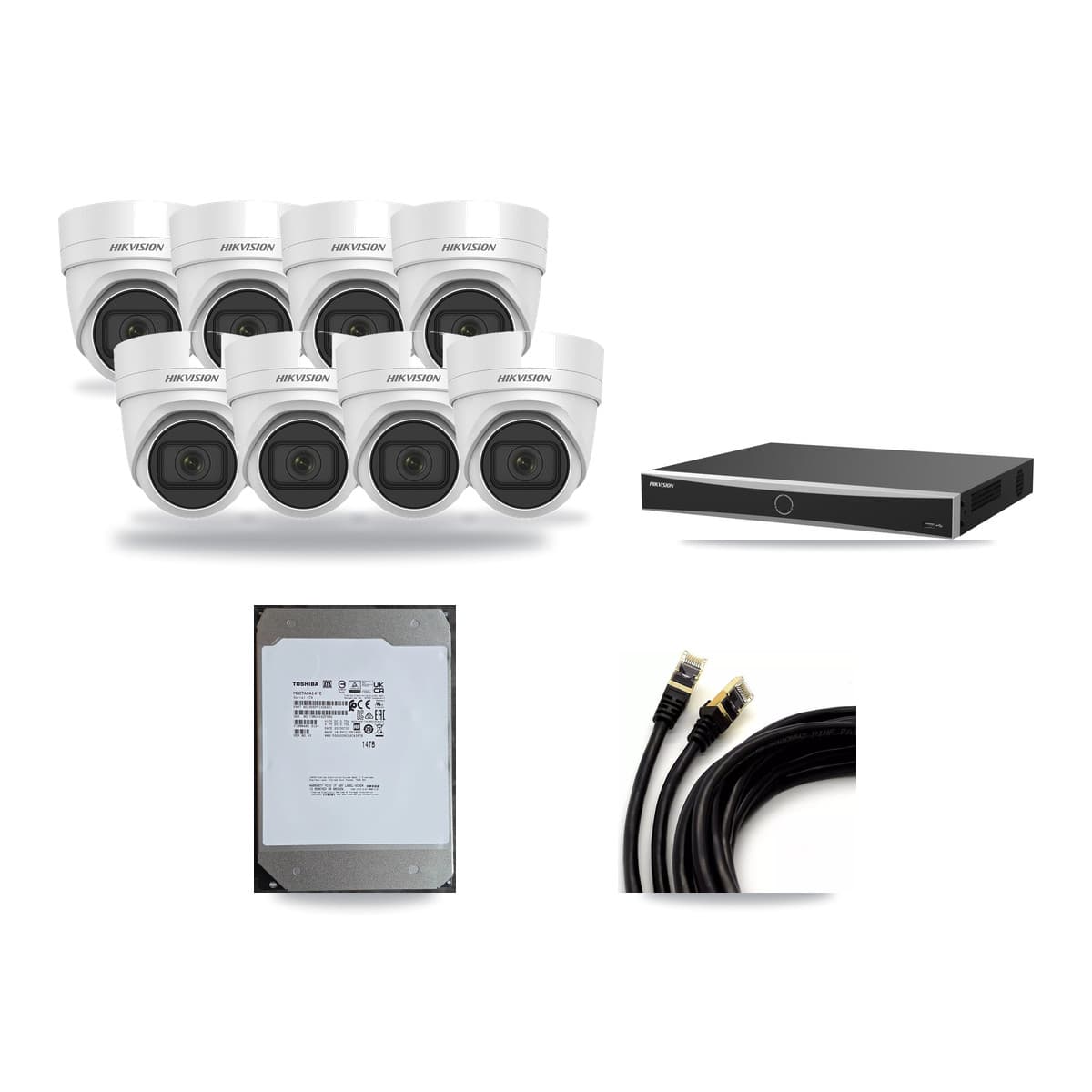 Hikvision 16-Channel 4MP CCTV Kit — 8 DS-2CD2H45FWD Turret Cameras + 14TB Recording (DS-7616NXI Recorder) - Image 1