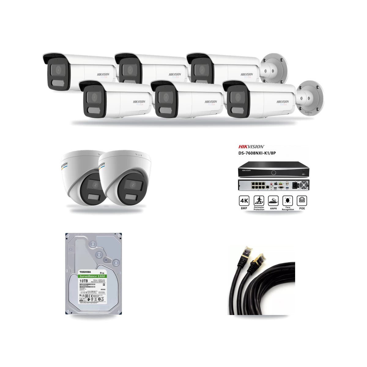 Hikvision 8-Channel 2MP – 4K CCTV Kit — 2 2MP Turret + 6 4K Bullet Cameras + 10TB Recording - Image 1
