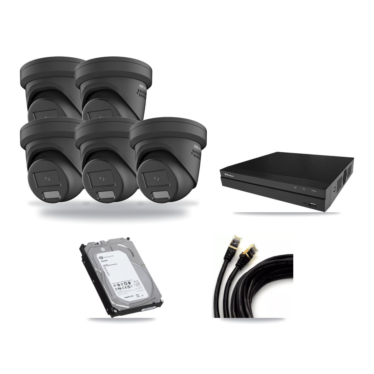 Hikvision & Prolux 8-Channel 4MP CCTV Kit — 5 Black Turret Cameras + 6TB Recording - Image 1