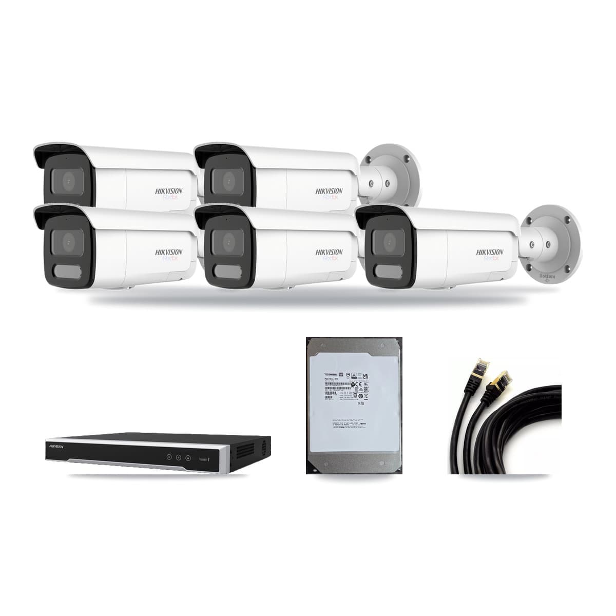 Hikvision 8-Channel 4K CCTV Kit — 5 White Bullet Cameras + 14TB Recording - Image 1