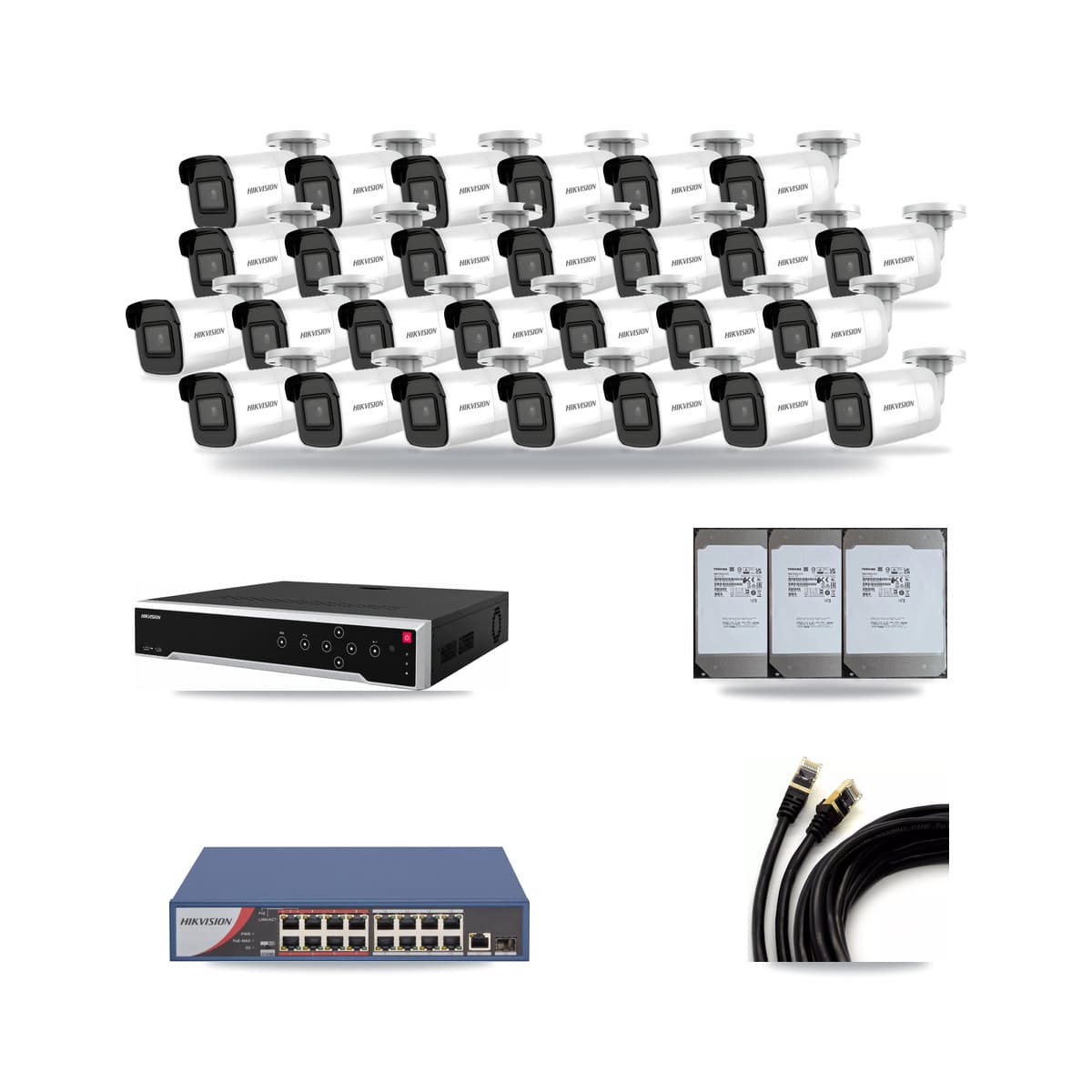 Hikvision 32-Channel 4K CCTV Kit — 27 Bullet Cameras + 3× 14TB Recording - Image 1