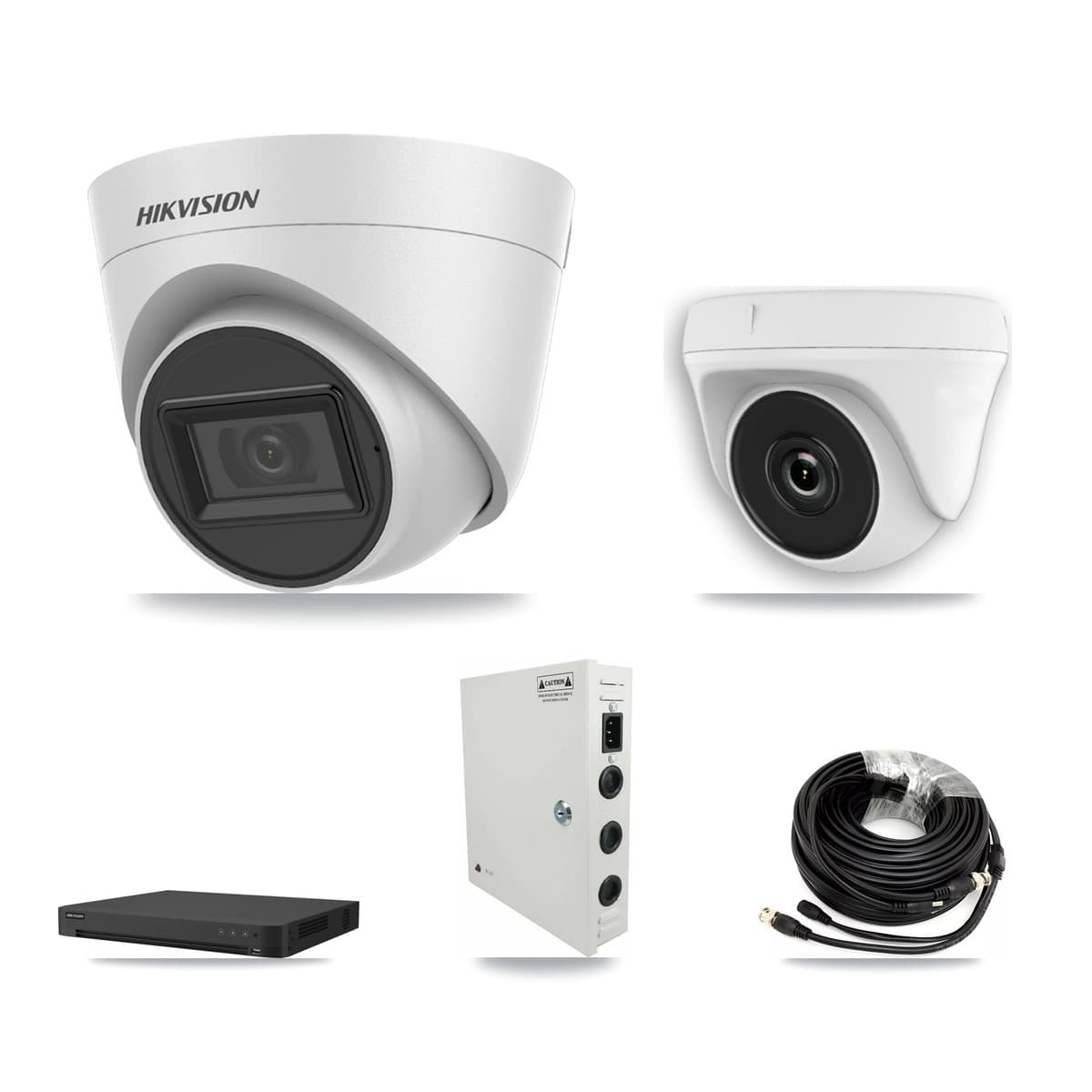 Hikvision 32-Channel 2MP – 5MP CCTV Kit — 8 White 5MP Turret + 8 White 2MP Dome Cameras + 2× 8TB Recording