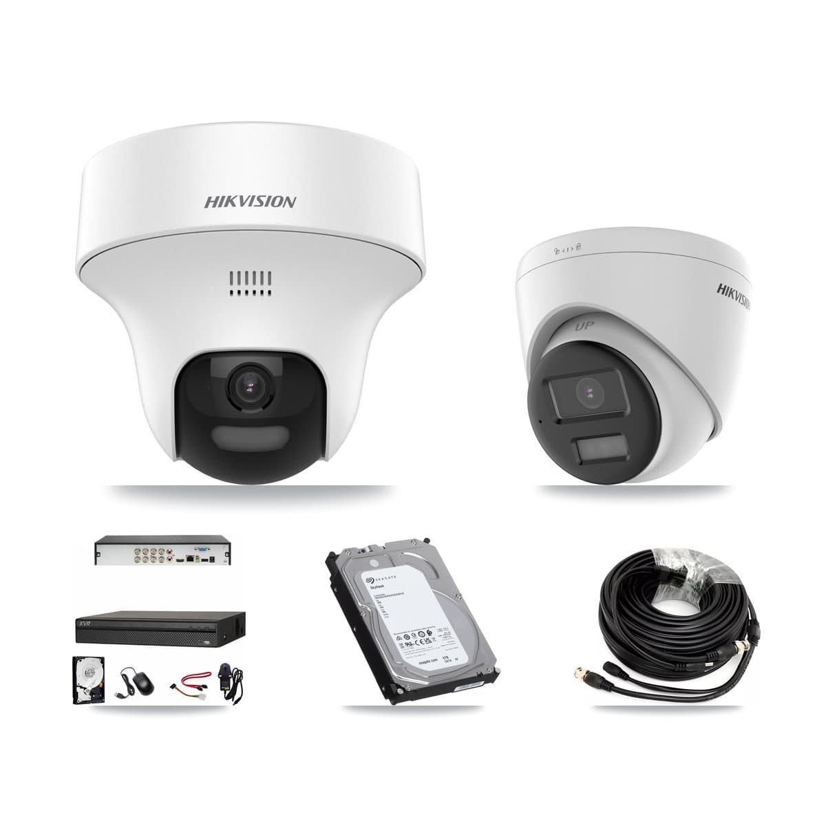 Hikvision & Dahua 8-Channel 5MP CCTV Kit — 2 DS-2CE70K0T + 2 DS-2CE78K0T Turret Cameras + 6TB Recording