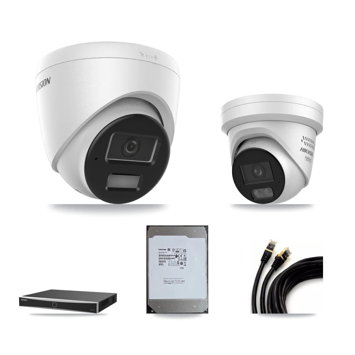 Hikvision 16-Channel 4MP CCTV Kit — 6 DS-2CD1343G2 + 6 DS-2CD2347G3 Turret Cameras + 14TB Recording (DS-7616NXI Recorder)