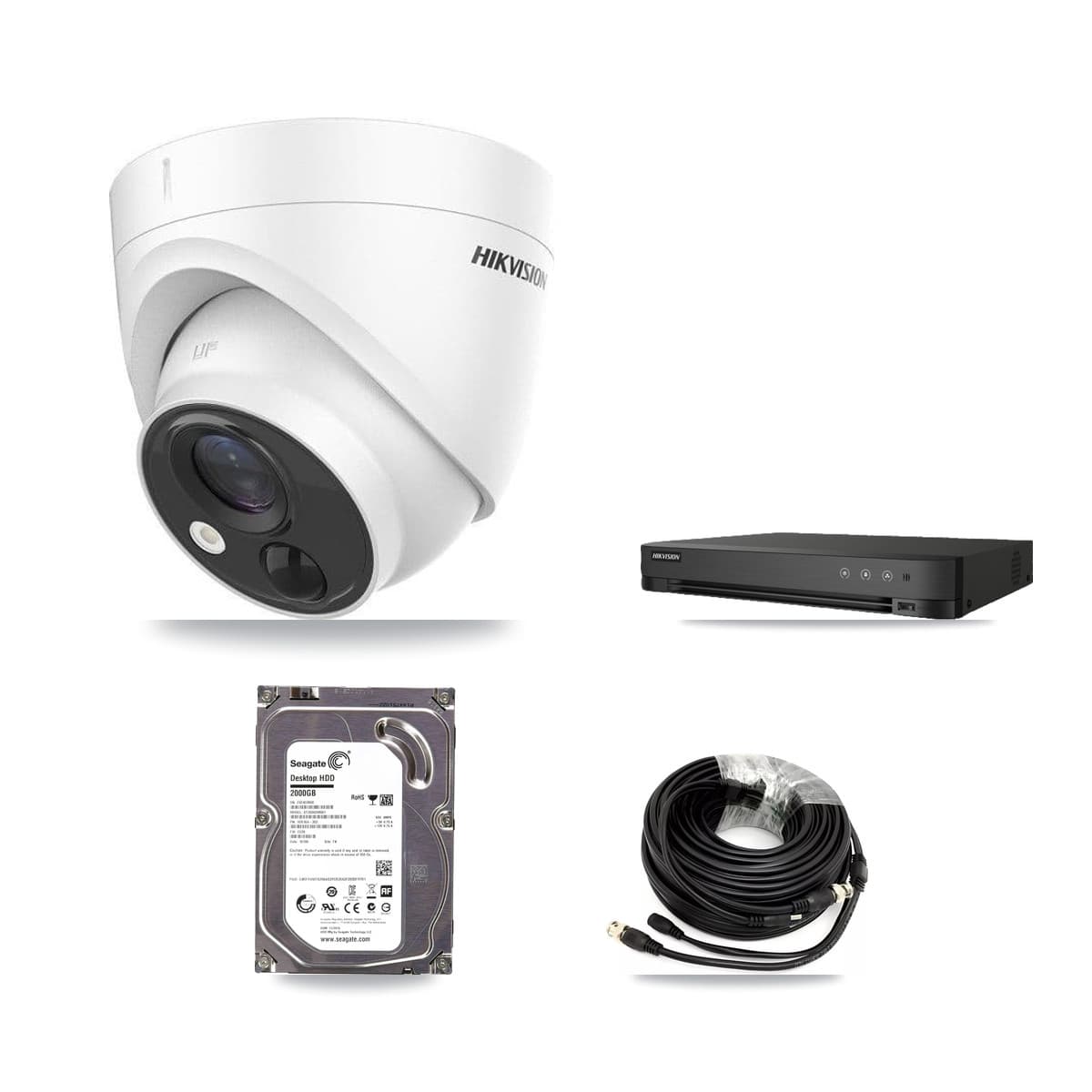 Hikvision 8-Channel 5MP CCTV Kit — 6 DS-2CE71H0T Turret Cameras + 2TB Recording (IDS-7208HQHI Recorder)