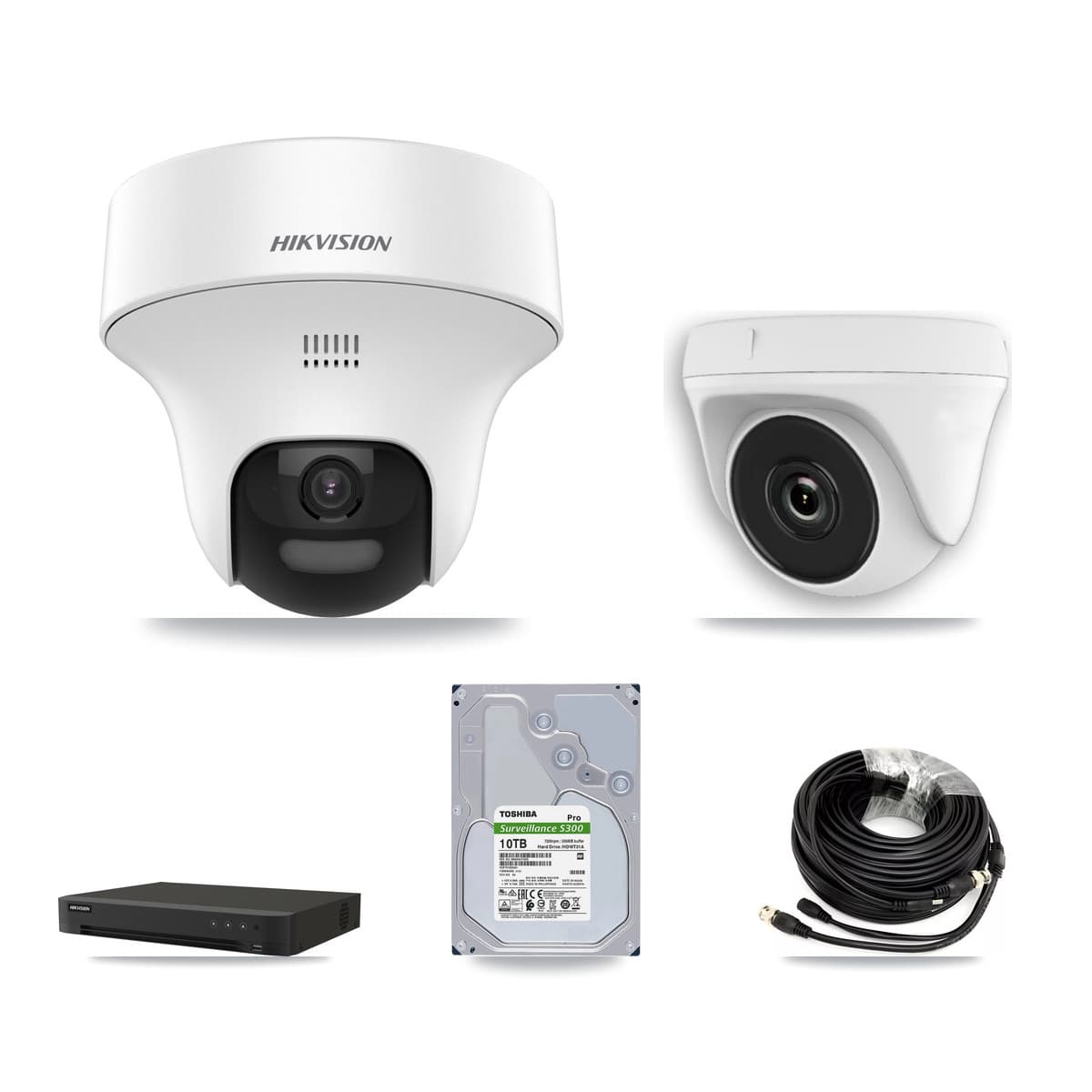 Hikvision 16-Channel 2MP – 5MP CCTV Kit — 7 DS-2CE70K0T 5MP Turret + 1 White HDT-2MP-N20W 2MP Dome Cameras + 10TB Recording