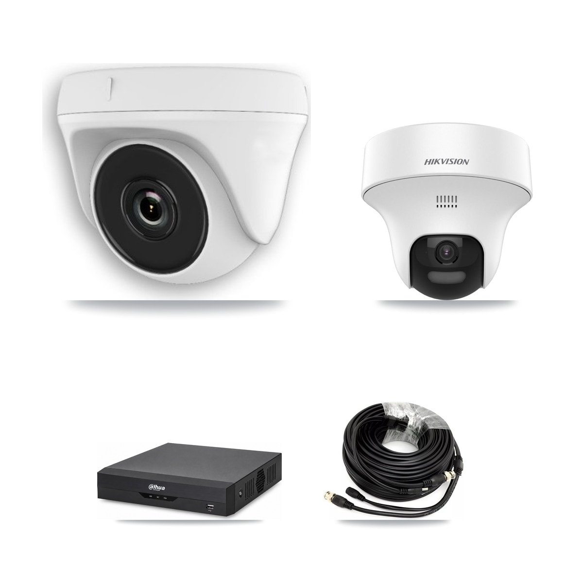 Hikvision & Dahua 4-Channel 2MP – 5MP CCTV Kit — 1 DS-2CE70K0T 5MP Turret + 3 White HDT-2MP-N20W 2MP Dome Cameras + 3TB Recording - Image 1