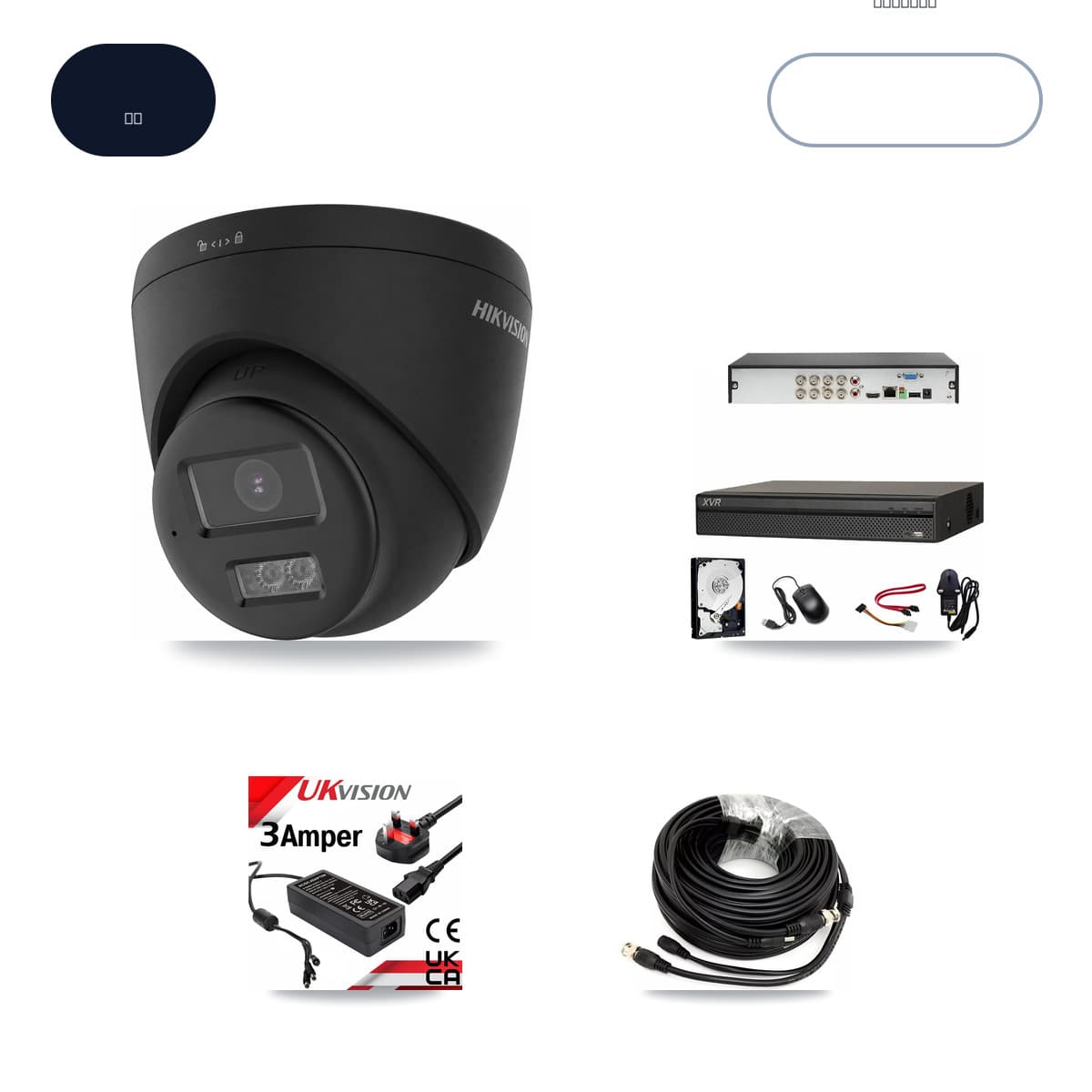 Hikvision & Dahua 8-Channel 4K CCTV Kit — 4 Black Turret Cameras + 6TB Recording