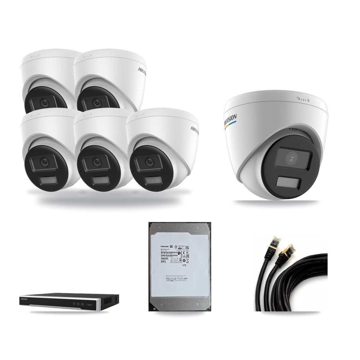Hikvision 8-Channel 2MP – 4K CCTV Kit — 1 2MP + 5 4K Turret Cameras + 14TB Recording - Image 1