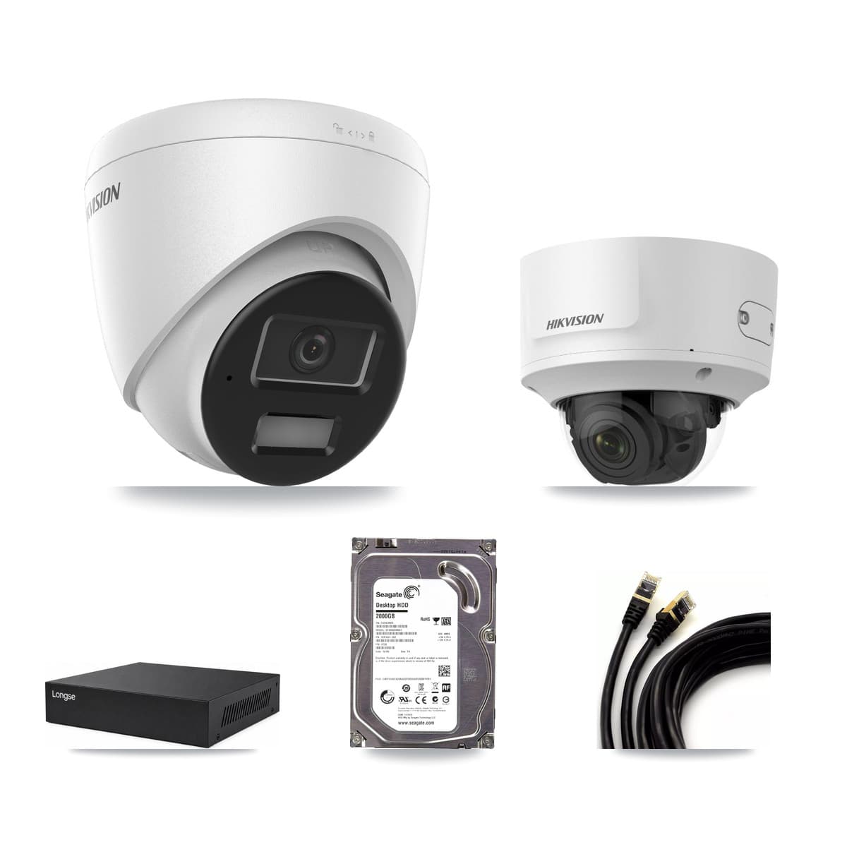 Hikvision & Longse 8-Channel 2MP – 4MP CCTV Kit — 1 4MP Turret + 1 2MP Dome Cameras + 2TB Recording - Image 1