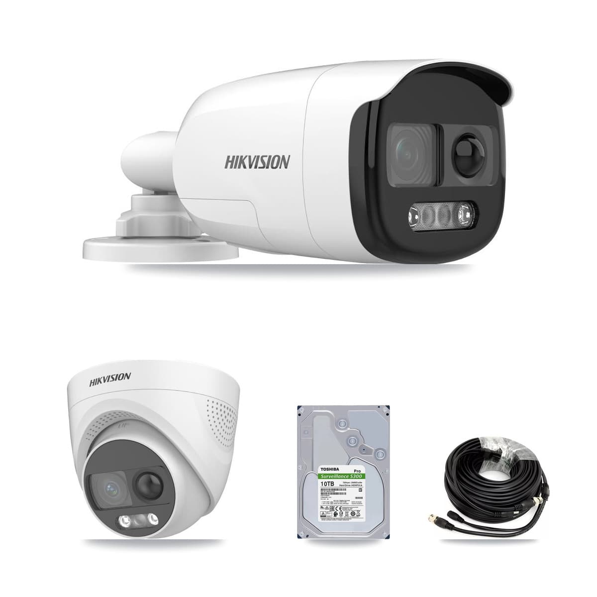 Hikvision 8-Channel 5MP CCTV Kit — 7 DS-2CE12KF3T-PIRXO Bullet + 1 DS-2CE72KF3T-PIRXO Turret Cameras + 10TB Recording (IDS-7208HUHI-M1/XT Recorder) - Image 1