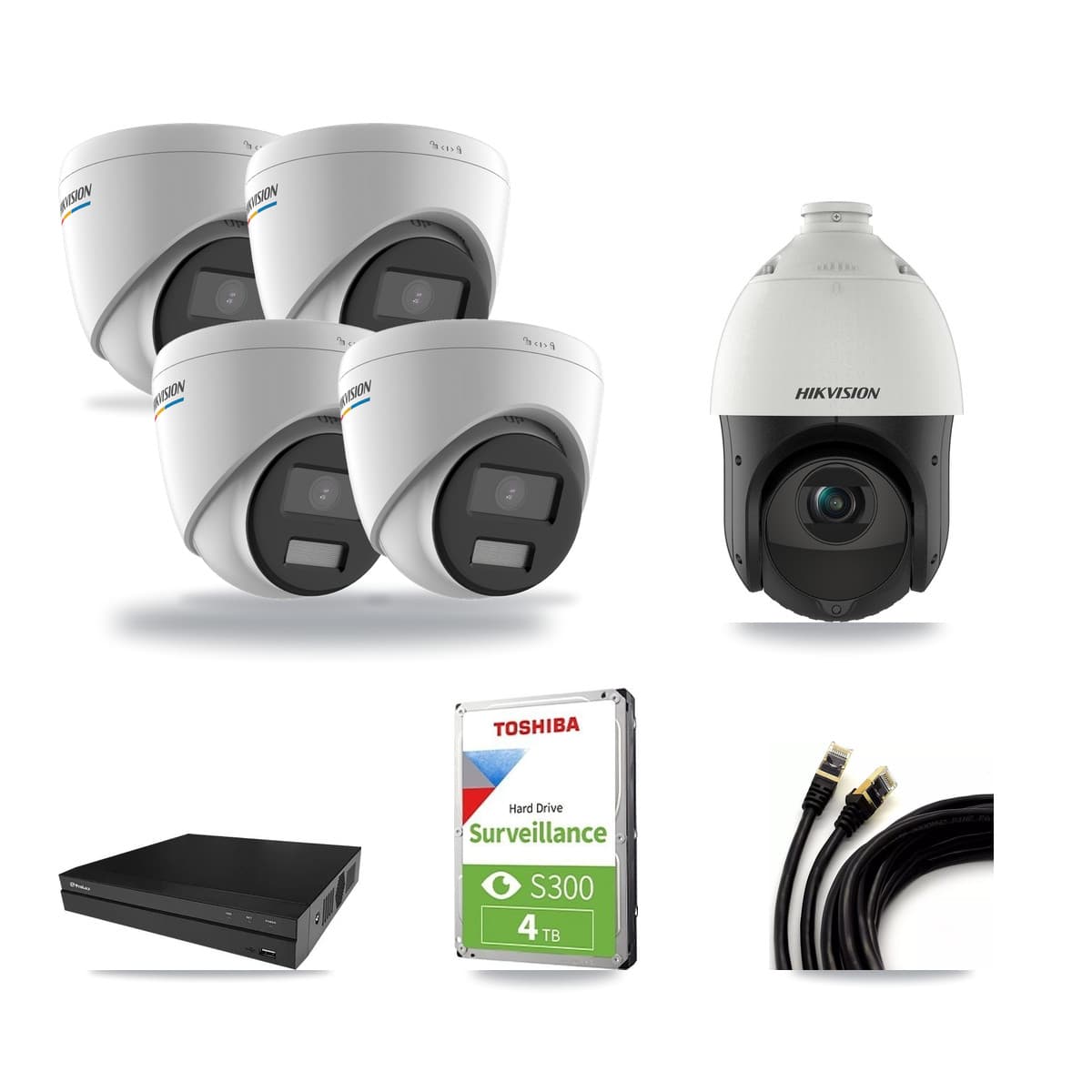 Hikvision & Prolux 8-Channel 2MP – 4MP CCTV Kit — 4 2MP Turret + 1 4MP PTZ Cameras + 4TB Recording - Image 1
