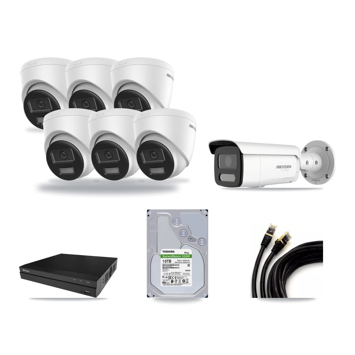 Hikvision & Prolux 8-Channel 4K CCTV Kit — 6 Turret + 1 Bullet Cameras + 10TB Recording - Image 1